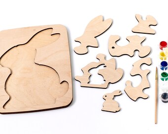 Puzzle Dipinto A Mano Con Coniglio – Giochi Di Logica Per Bambini E Adulti, 30x30 Cm, 36 Pezzi, Anche Cornice Foto