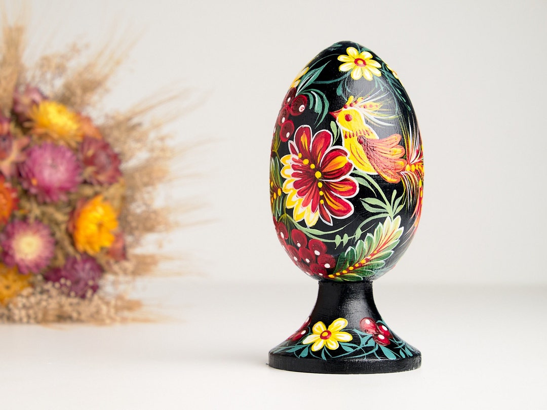 Ukrainian Hand Painted Wooden Pysanka on Stand, Personalized Easter Egg ...
