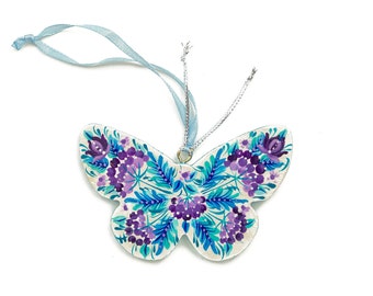 Hand Painted  Butterfly Ornament, Ukrainian Petrykivka Folk Art