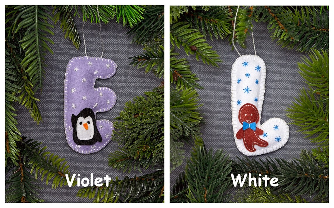 Felt Letter Ornament Personalized Initial Ornament Monogram Etsy