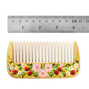 Natural wooden comb with Petrykivka painting, Hand painted Ukrainian souvenir, Birthday gift ideas for women, Ukrainian folk art image 3