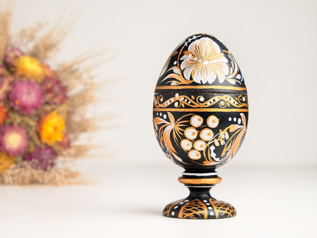 Ukrainian Hand Painted Wooden Pysanka on Stand, Personalized Easter Egg ...