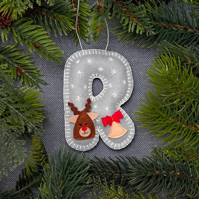 Felt initial ornament, Christmas letter ornament, Alphabet ornament, Christmas tree decoration image 1