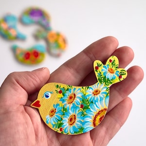 Fridge magnet Ukrainian bird, Hand painted wooden bird, Ukrainian gift with Petrykivka painting,  Cute home decor, Floral folk art