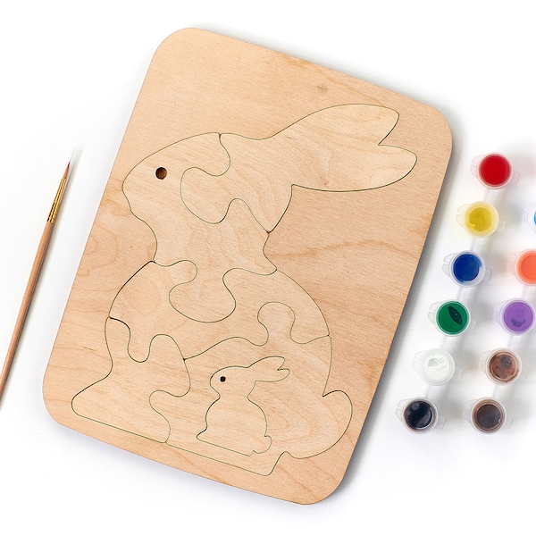 Wooden jigsaw puzzle bunny, Paint your own Easter bunny, DIY painting kit,  Easter basket stuffers, Craft kits  for kids
