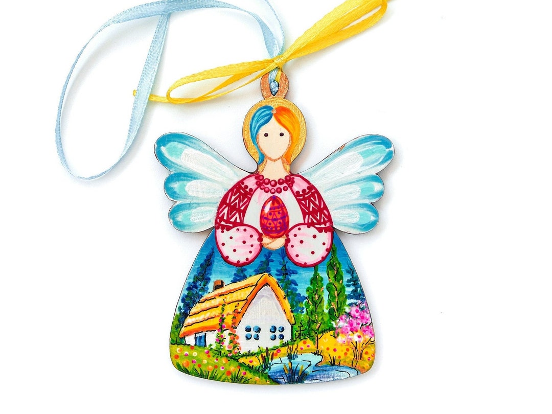 Hanging Car Ornament Suncatcher, Ukrainian Angel With Petrykivka