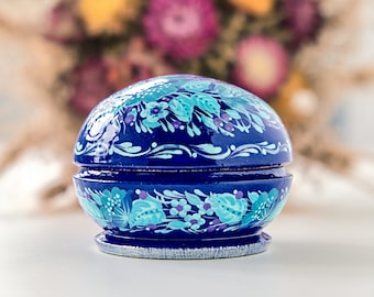 Hand Painted Wooden Jewelry Box with Petrykivka Floral Design