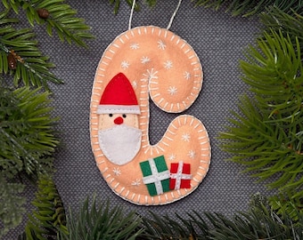 Felt Initial Christmas Ornament: Embroidered Letter, Baby's First Christmas