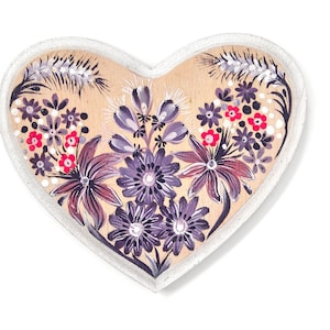 Wooden fridge magnet heart with Petrykivka painting, Ukrainian hand painted  decor, Cute gift for mother, sister, grandmother, teacher