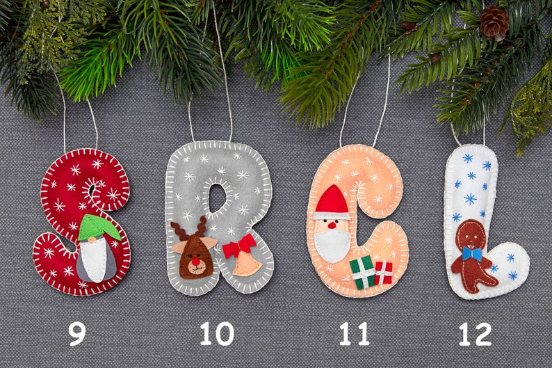 Felt initial ornament, Christmas letter ornament, Alphabet ornament, Christmas tree decoration image 4