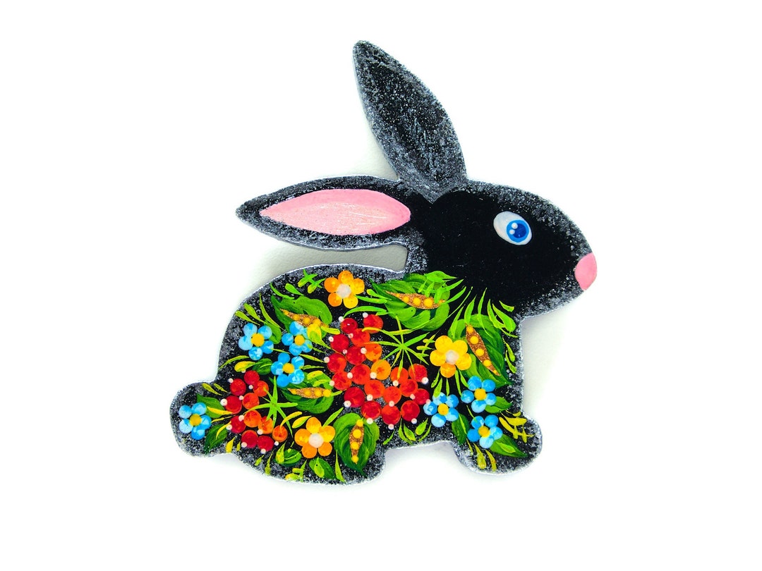 Fridge Magnet Rabbit With Petrykivka Painting, Cute Bunny Ornament ...