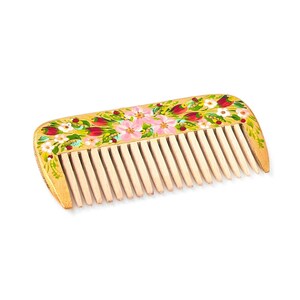 Natural wooden comb with Petrykivka painting, Hand painted Ukrainian souvenir, Birthday gift ideas for women, Ukrainian folk art image 4