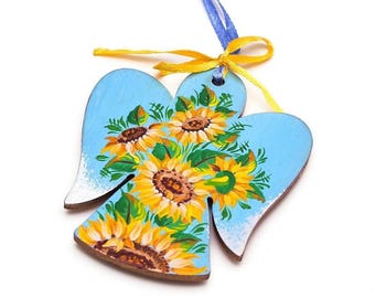 Ukrainian Ornament Angel, Petrykivka Sunflower Painting,  Personalized Gift for Folk Art Lover
