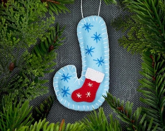 Personalized Felt Initial Ornament: Embroidered Monogram Christmas Decor