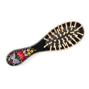 Natural wooden brush with Petrykivka painting, Hand painted hair accessories, Mothers day gift ideas for women, Ukrainian folk art