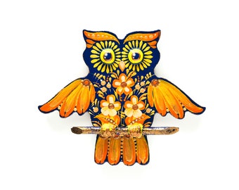 Hand-Painted Wooden Owl Magnet, Petrykivka Folk Art Souvenir