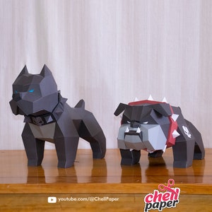 PitBull, Doberman, Arte del cane, Fatto a mano, Artigianato con la carta, Replica di animali, Creazione artistica, Razza Bulldog, Scultura, fai da te, scuro
