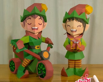 Papercraft elf, Christmas, holiday, festive, elf, Santa's helper, jingle bells, yuletide, merry, magical, joy, celebration