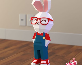 Conejo, Conejito de Pascua, Bunny Papercraft, Кролик, Animal de baja poli, Conejo de papel, Huevo de Pascua, conejito, Now United, Gafas, Mono