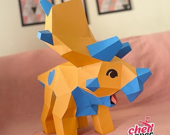 Triceratops, Dinosaur, Papercraft, lizard, bird, Jurassic, baby, horns, shield, baby shower, child Party, birthday