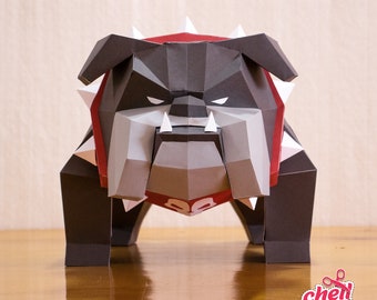 English Bulldog, Paper sculpture, Dog art, Handmade, Paper craft, Animal replica, Artistic creation, Bulldog breed, Sculpture,