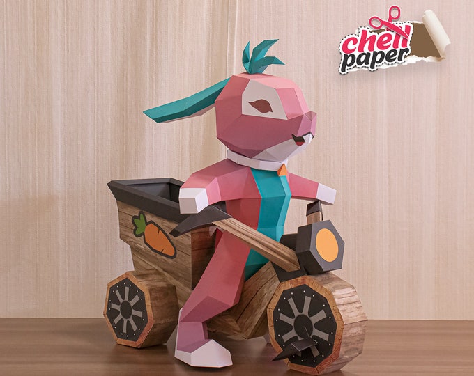 Easter Rabbit Egg Papercraft PDF, DIY 3D Paper Sculpture, Low Poly ...