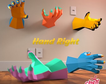 Hand right, Head Sculpture, Paper Craft model, DIY Papercraft, Zombie Right, Halloween, Guitar in Hand Origami, Hand Low Poly