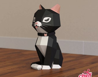 3D Papercraft Cat, Cat, 3D PDF Template, Papercraft Animals, Cat Sculpture, Yoga, puss in boots, puss