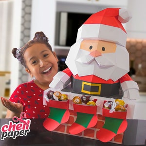 Papercraft Santa Claus, Santa Claus, Low Poly Santa Claus, Дед Мороз, Paper Sculpture, Glasses, Handmade, Christmas, Socks, Chimney