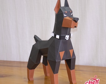 Doberman, Dobermann, Dog art, Handmade, Paper craft, Animal replica, Artistic creation, Bulldog breed, Sculpture, Pit bull