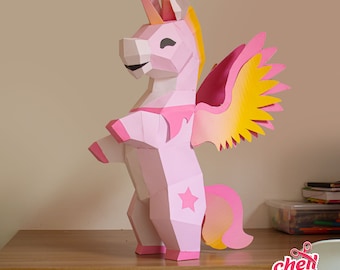 Unicorn, 3D Papercraft Horse, horse, 3D PDF Template, Papercraft Animals, Unicorn Sculpture, mythological, horn, hair, fantasy