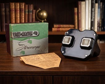 First Edition 1946 View-Master Model C | Black Bakelite Stereoscope | Rare Original Instructions | Mid Century Modern Collector Gift