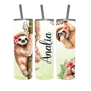 Sloth Tumbler, Personalized Sloth Tumbler with Straw, Sloth Lover Gift, Personalized Gift, Personalized Tumbler