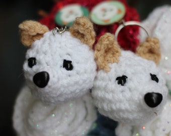 Crochet Shiba Inu Keychain: Handmade White Shiba Keyring