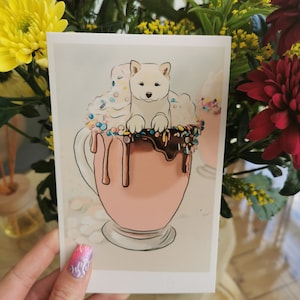 White shiba inu latte prints shiba inu art white shiba inu art gift for shiba owner gift coffee lover shiba lover chocolate shiba lover
