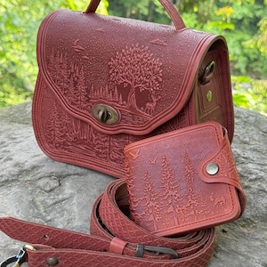 Set Braune Tasche mit Portemonnaie, Crossbody Mini Tasche, Reisetasche, Leder Mini Tasche, Minimalistisches Portemonnaie, Klettergeschenke Schultertasche Süßes Portemonnaie