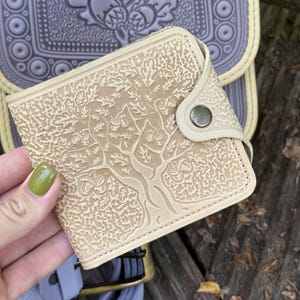 Kleines Mandala Portemonnaie, Damen Lebensbaum Portemonnaie, Yoga Geschenke, Leder Geldbörse, Ledertasche, Minimalistisches Portemonnaie, Geldhalter, Taschenportemonnaie