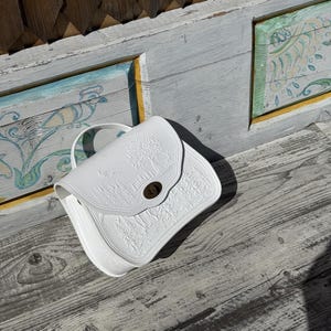 White Leather Bag, Crossbody Mini Bags, Embossed Colorful Leather Purse