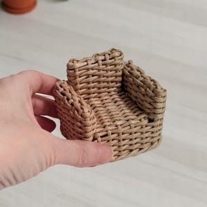 Miniature Armchair for Dollhouse 1:12, Perfect for Dollhouse Porch & Garden Decor, Natural Color, Handmade,