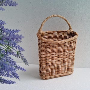 Woven Wall Basket for Front Door – Cottage Decor Hanging Basket – Summer Door Basket with Geraniums – Wicker Door Basket