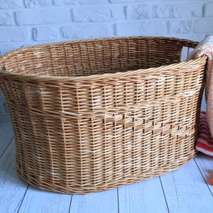 Large Wicker Laundry Basket, Oval Storage Basket with Handles, Rustic Clothes Hamper, Log Basket