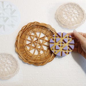 One of the plastic basket weaving forms. Suitable for rattan, paper, or jute. Mix and match to create your own custom crafting kit!