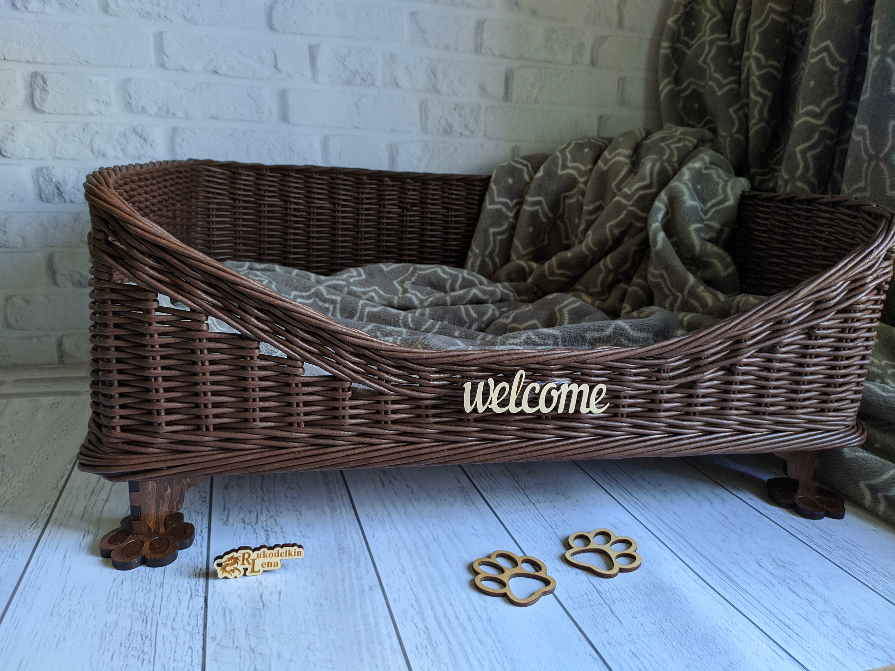 Pet Bed Wicker Basket Dog and Cat Bed Etsy
