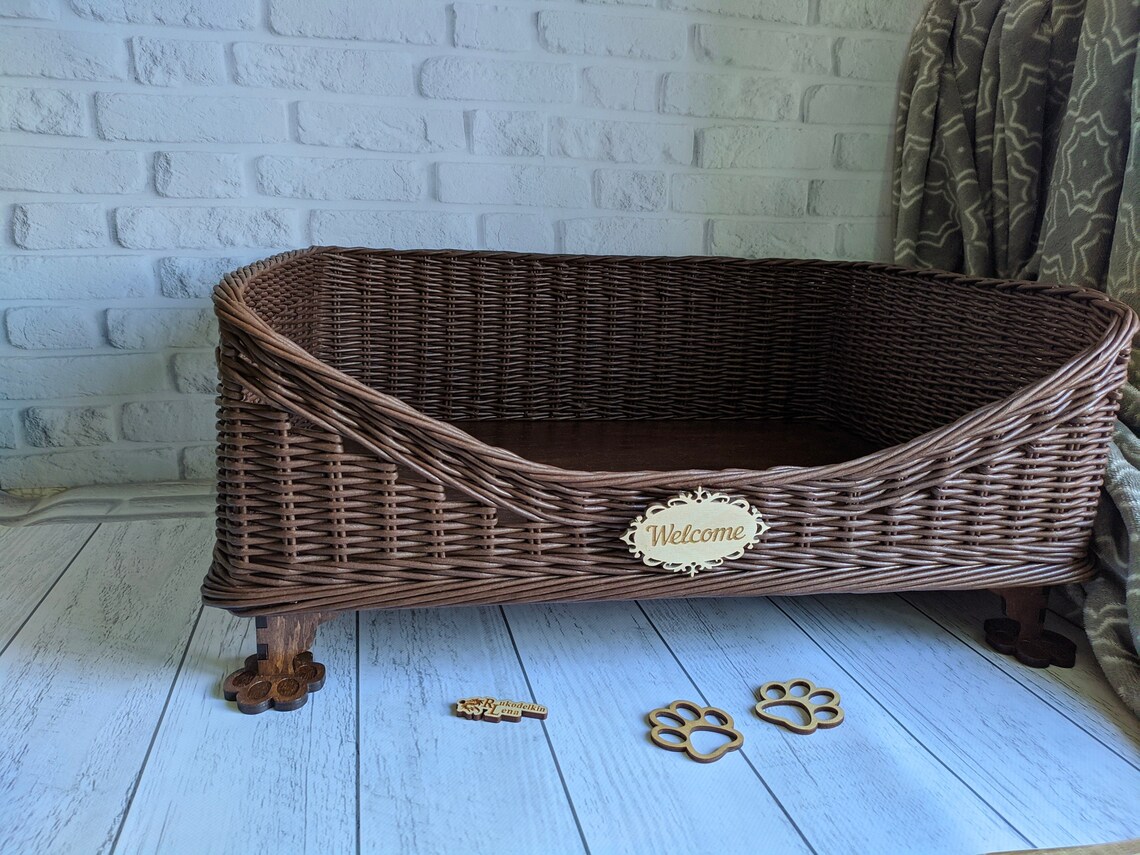 Pet Bed Wicker Basket Dog and Cat Bed Etsy