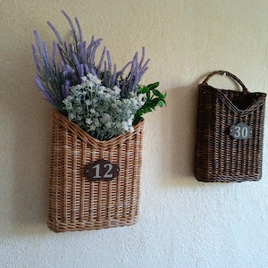 Woven Hanging Door Basket - Rustic or Vintage Style - Brown or Natural, Perfect for Entryway or Wall, with Flower Holder & Customizable Tag
