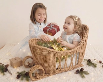 Sleigh Photo Prop for Kids | Newborn & Toddler Photography | Winter, Christmas and Holiday Decor | Rustic Cozy Prop (Size ХL)