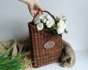 Elegante Stormbasket marrón tejido a mano\ Cesta marrón delgada para puertas rústicas de tormenta, decoración de pared colgante de mimbre para flores