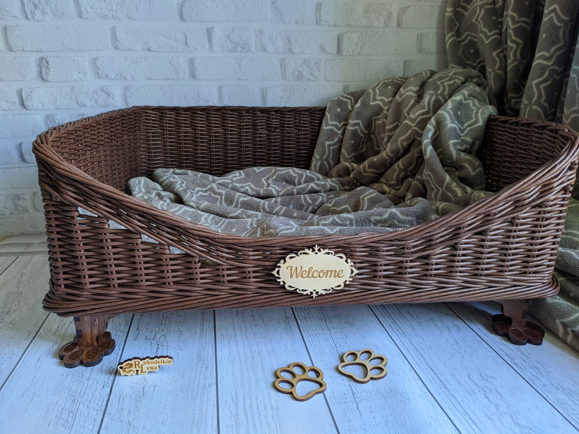 Pet Bed Wicker Basket Dog and Cat Bed Etsy