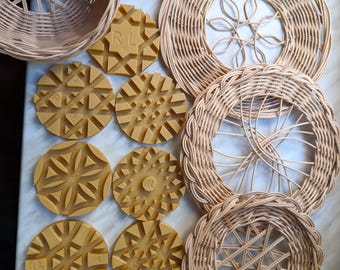 A set of 7 rattan, paper, and jute design templates. Basket weaving kit. Rattan crafting form