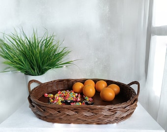 Large oval wicker tray. Woven Tray. Long wicker basket tray, large rustic tray, long rustic tray, Wicker tray, tabletop tray